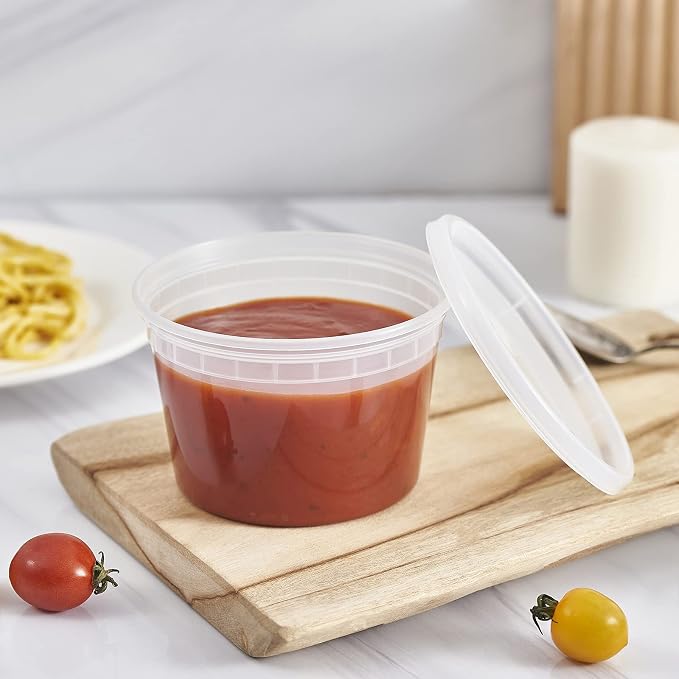 Jaluxing 16 oz. Plastic Deli Containers With Lids, 48 Sets - Leakproof, Stackable, BPA Free, Microwavable, Freezer Safe (Formerly FULING) - Image 4