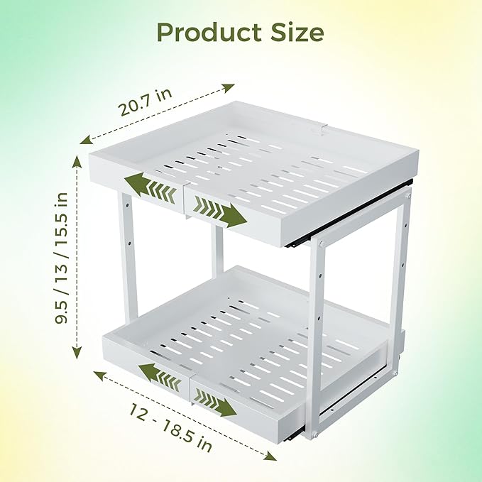 Abalter Expandable Pull Out Cabinet Organizer(12-18.5" W x 21" D), 2-Tier Slide Out Drawer for Kitchen Cabinets, Slide Out Shelves for Kitchen Countertop, Bathroom, Pantry, Heavy Duty Caddy(White) - Image 5
