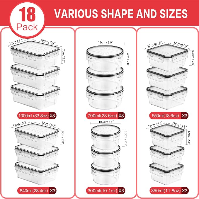 Skroam 36 Pack Food Storage Containers (18 Airtight Kitchen Storage & 18 Lids), Plastic BPA-Free Meal Prep Container for Pantry Organizers and Storage with Free Labels & Marker - Image 2