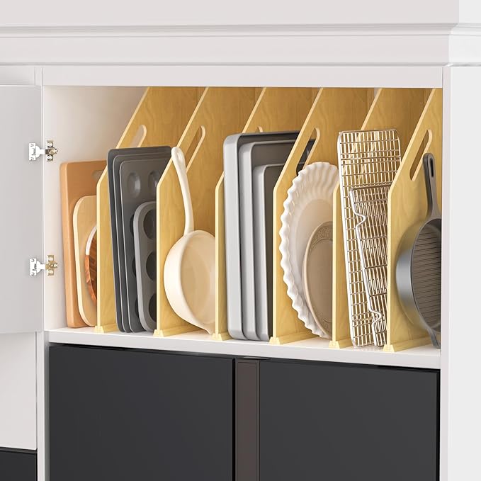 6 Pack Wood Tray Dividers for Cabinet, Cookie Sheet Organizer for Cabinet | No cutting required, Premium Wood, 2 Assembly Methods, Kitchen Cabinet Dividers for Storing pans, Baking tray, Cutting Board - Image 6