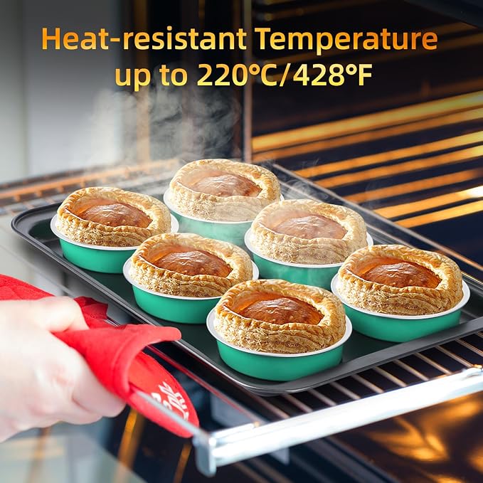 Beasea Mini Pie Pans with Lids, 120 Pack 4 Inch 8oz Disposable Mini Cake Pans Creme Brulee Aluminum Foil Pie Tart Ramekins Tins Elegant Blue Small Individual Round Containers Oven Safe for Baking - Image 5