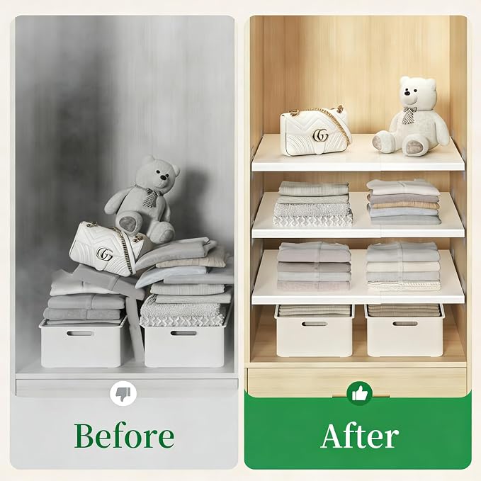 Expandable Closet Shelf Organizer, Adjustable Shelves, Small 1 Pack | Expandable Fit, Adjustable Levels, DIY Divider Use, Closet/Pantry Storage, Small Size, Space-Saving - Image 4