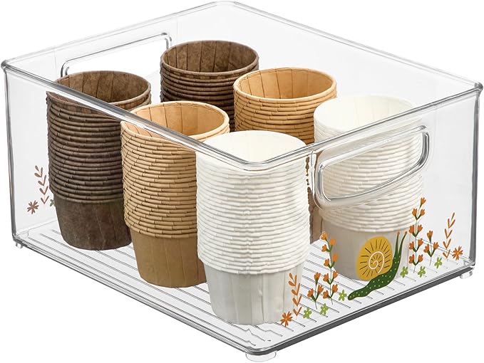 iDesign Bathroom Organizer Bin, Clear/Snail | Decorative Print, Stackable, Plastic Storage Basket, For Makeup & Vanity Organization by iDesign