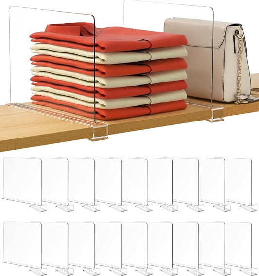 HBlife 18 Pack Clear Shelf Dividers, Vertical Purse Organizer for Closet Perfect for Sweater, Shirts, Handbags in Bedroom and Kitchen, Adjustable Acrylic Bookshelf for Organization by HBlife