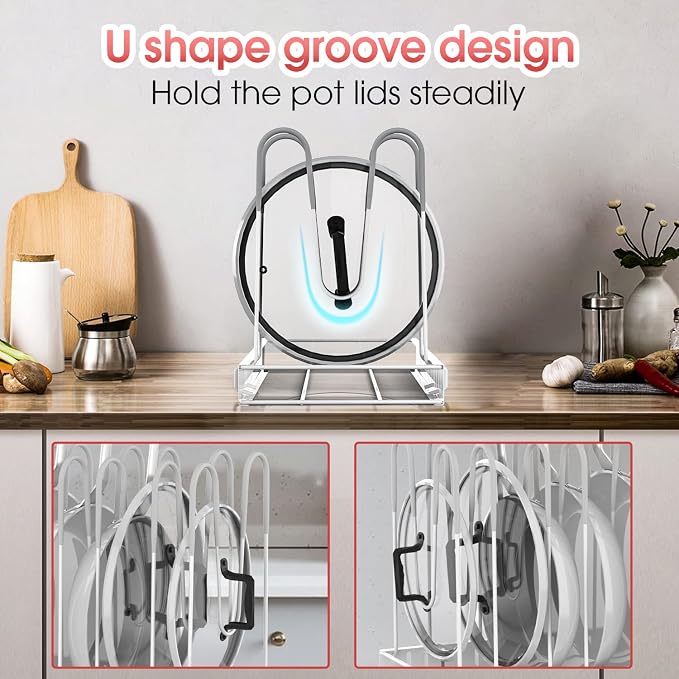 G-TING Pot Rack Organizers, 8 Tiers Pots and Pans Organizer for Kitchen Organization & Storage, Adjustable Pot Lid Holders & Pan Rack, Lid Organizer for Pots and Pans with 3 DIY Methods(White) - Image 5