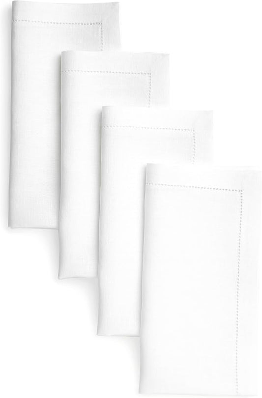 Signature Linen™ by D'Moksha White Dinner Napkins Set of 4, 20 x 20 Inch Cloth Napkins, 100% Pure Linen, Hemstitch, Machine Washable Table Napkins- Summer, Weddings, Outdoor hostings by DMokshaHomes