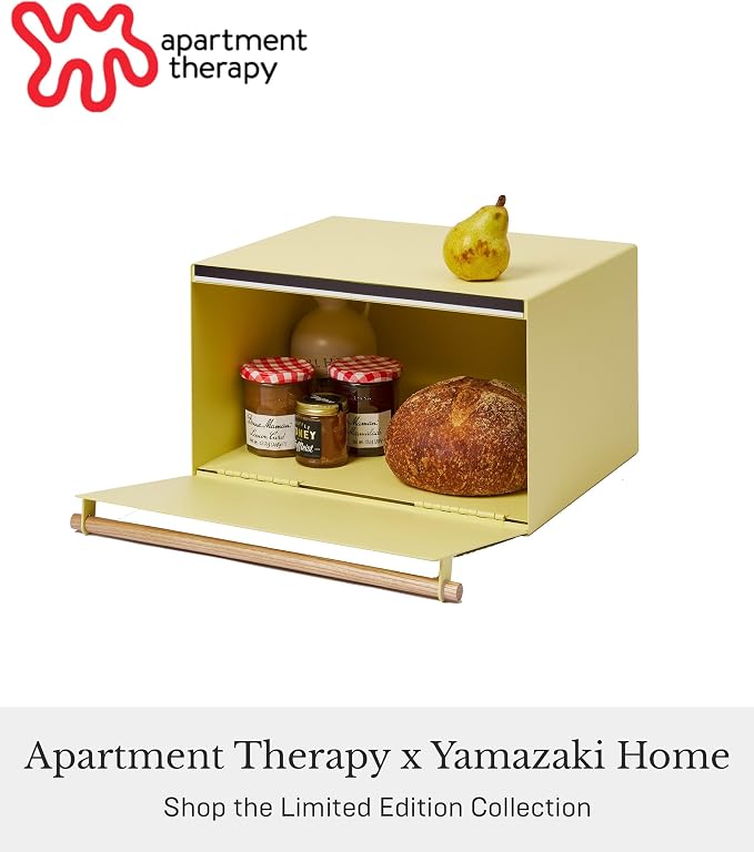 YAMAZAKI Home Modern Bread Box – Steel + Wood Countertop Bread Storage Container, Large Yellow Bread Box for Kitchen Countertop, Space-Saving Bread Keeper, Easy Access Lid - Image 2