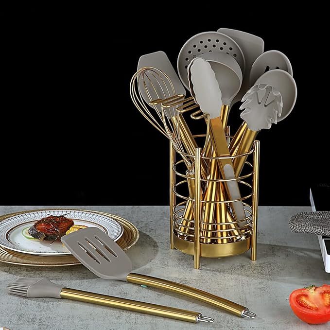 Gold Kitchen Utensils Set, Berglander 38 Pieces Non-stick Silicone Cooking Tools Spoon Spatula Set With Sturdy Stainless Steel Utensil Holder, Dishwasher Safe - Image 8