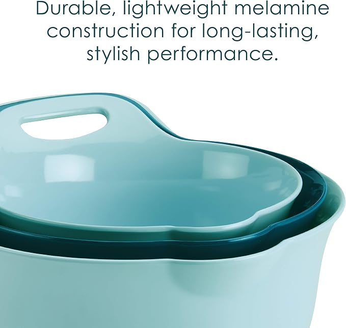 Rachael Ray Tools and Gadgets Mix and Measure Cooking / Baking Prep Set with Mixing Bowls, Measuring Cups, and Tools - 10 Piece, Light Blue and Teal - Image 4
