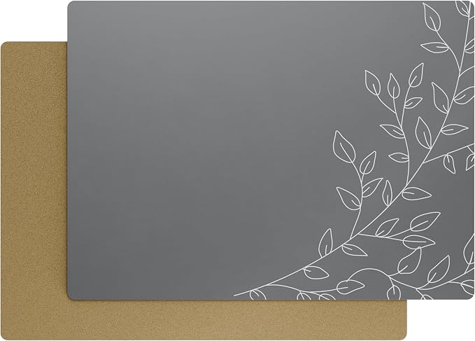 Royalty Art Boho Placemats, Set of 4, Dark Gray, Cork Backed | Wipeable heat resistant surface, kitchen and dining table protection, floral farmhouse pattern by RoyaltyArt
