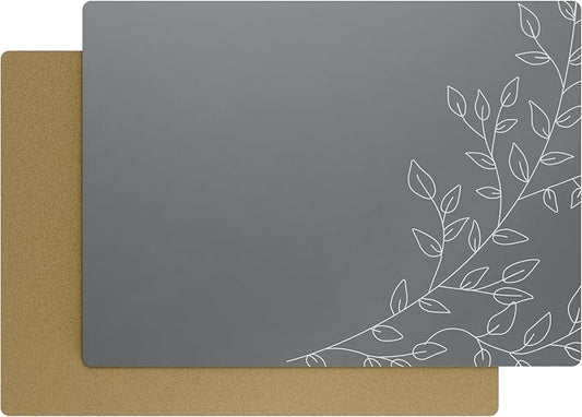 Royalty Art Boho Placemats, Set of 4, Dark Gray, Cork Backed | Wipeable heat resistant surface, kitchen and dining table protection, floral farmhouse pattern by RoyaltyArt