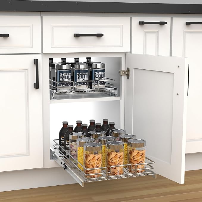 Pull Out Cabinet Organizer, Heavy-Duty Metal Sliding Drawer Shelf for Kitchen Cabinets, Chrome, Doesn't Include Door Fittings (26 * 21 IN) - Image 8