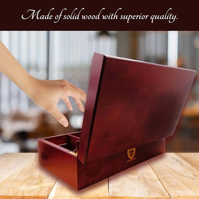 BJOYFUL&LOVED Wooden Tea Box, 8-Compartment Tea Organizer, Cherry Color | Removable Dividers Customize Storage for Tea Bags, Sugar Packets, Coffee Capsules, Jewelry, Watches and Small Accessories - Image 2