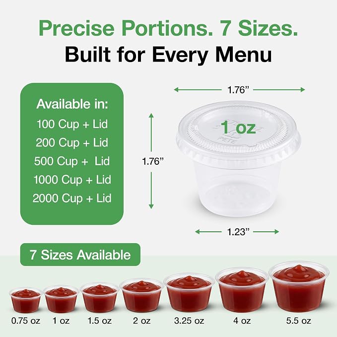 0.75-5.5 oz Plastic Portion Cups with Lids, 100-2000 Count, Dessert Cups with Lids, Jello Shot Cups with Lids, Small Plastic Cups for Salad Dressing & Condiments (500, 1.0, ounces) - Image 4