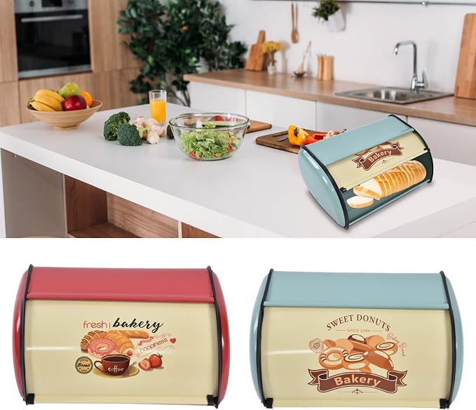 Metal Bread Box for Kitchen Countertop, Large Capacity Bread Bin Holder Container with Roll Top Lid, Multifunctional Sturdy Durable Storage Organizer Baskets for Home Kitchen(Red) - Image 8