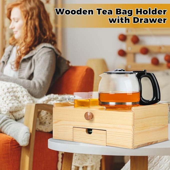 Cinnvoice Tea Bag Organizer Wood Tea Organizer Storage Box 8 Compartments Container Holder with Lid to Storage and Keep Fresh(Brown) - Image 4
