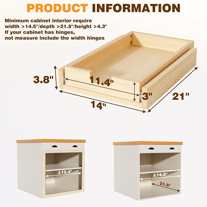 Pullout Cabinet Organizer, 14''W×21''D×3''H Slide Out Shelves for Kitchen Cabinets, Pull out Drawers for Kitchen Cabinets, Pantry, Bathroom, & Storage Organization - Image 3