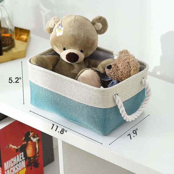 Storage Bins for Shelves - Small 6 Pack 11.8x7.8x5.2 inch Sturdy Storage Basket W/Handles, Decorative Foldable Storage Baskets for Organizing Closet Nursery Toy(White & Green) - Image 4