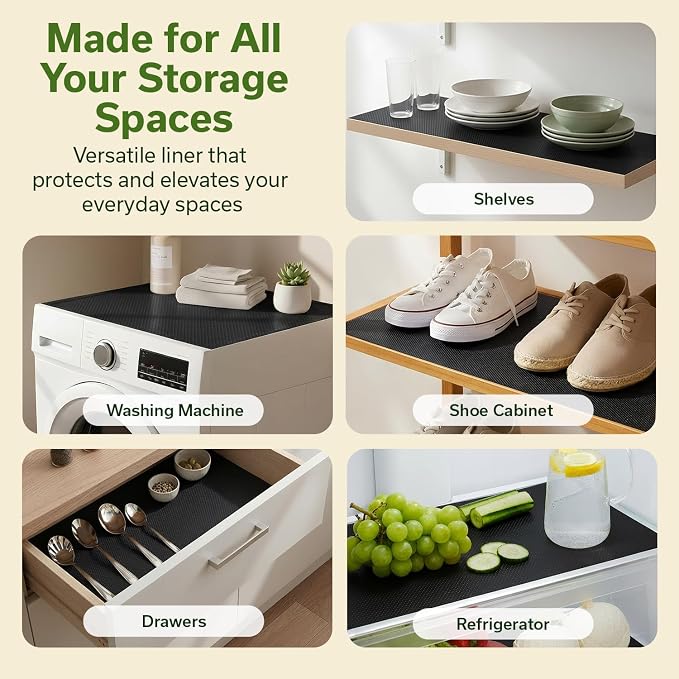 EVALAND Shelf Liner Cabinet Liner Non-Adhesive Drawer Liner 12 in x 33 FT | Non-Slip, Washable, Waterproof, Fridge Liners, Contact Paper, Shelf Liners for Cabinets, Kitchen, Refrigerator, Black - Image 4