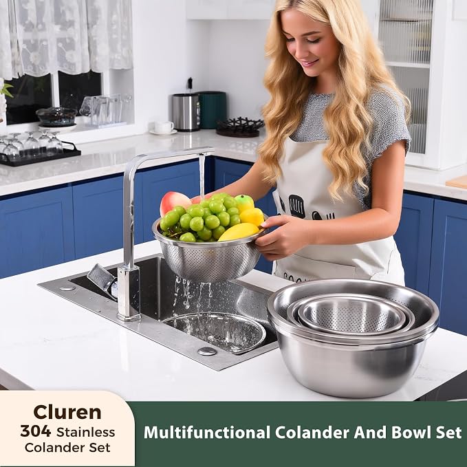 Colander and Bowl Set 4.0QT (2-in-1) - Thickened 304 Stainless Steel Kitchen Strainer Bowl for Fruit, Pasta, Vegetables, Rice - Heavy Duty, Induction Cooker & Dishwasher Safe - Image 2