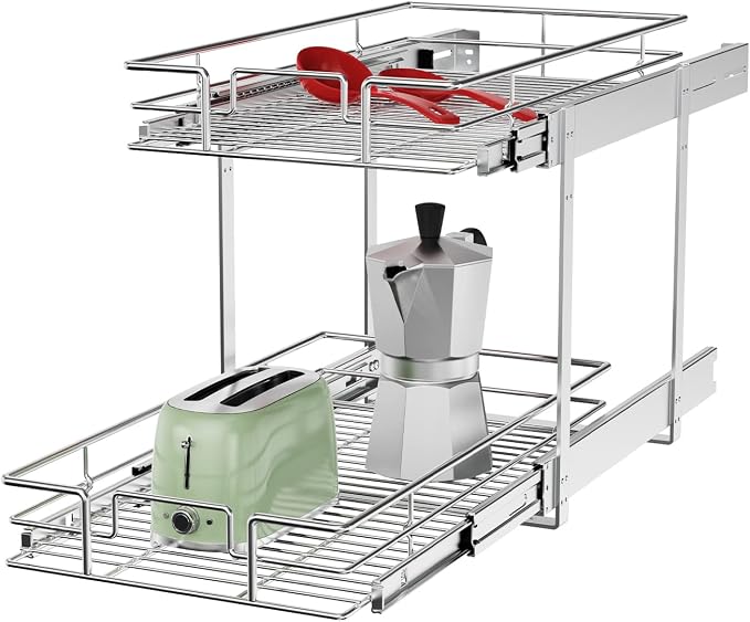 ROOMTEC Individual Pull Out Cabinet Organizer (11"W x 21"D), 2 Tier Spice Rack Organizer for Cabinet, Slide Out Drawer Pantry Shelf Organization and Storage for Kitchen Bathroom by ROOMTEC
