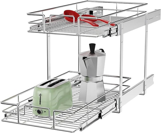 ROOMTEC Individual Pull Out Cabinet Organizer (11"W x 21"D), 2 Tier Spice Rack Organizer for Cabinet, Slide Out Drawer Pantry Shelf Organization and Storage for Kitchen Bathroom by ROOMTEC