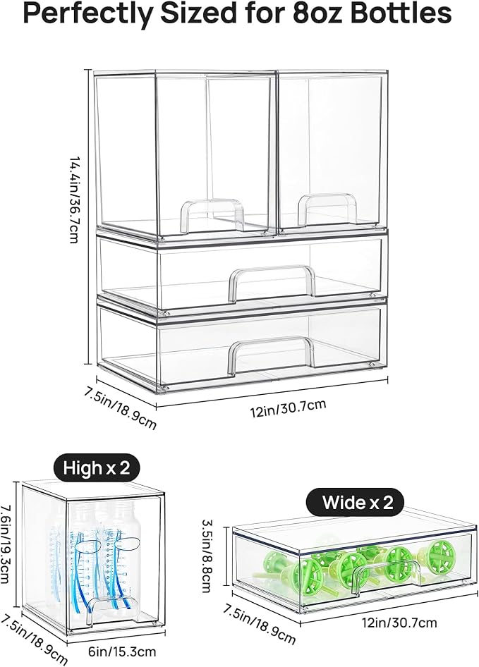 Vtopmart Clear Stackable Storage Drawers Set of 4, Plastic Organizer Bins for Makeup, Cosmetics, Beauty Supplies,Ideal for Vanity, Bathroom,Cabinet,Pantry Organization - Image 2