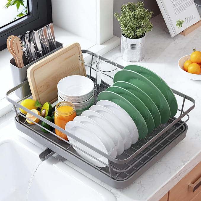 Kitsure Dish Drying Rack for Kitchen Counter, 12''W x 15.5''L, Grey | Stainless Steel Sink Organization, Cutlery Holder, Home and Appartment Decor by Kitsure