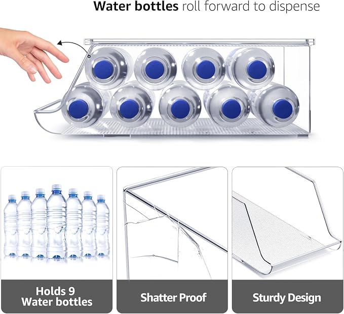 Sorbus Water Bottle Organizer for Fridge with Lid – Holds 9 Bottles – Stackable Drink Organizer for Refrigerator, Pantry, or Countertop – Clear BPA-Free Plastic Bottle Storage Holder (4 Pack) - Image 4