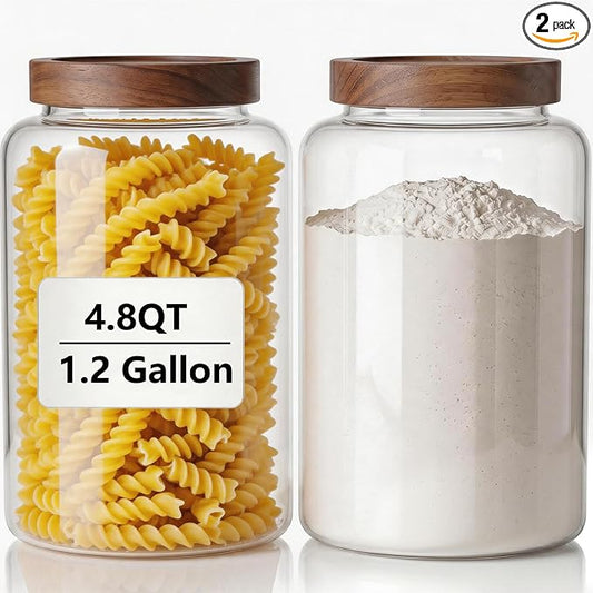 Joypeace 2 Pack 1.2 Gallon Large Glass Jars with Airtight Screw-On Lids, 155 oz Food Storage Containers, Large Canisters for Flour, Rice, Sugar, and Dry Goods to Organize Your Kitchen Pantry by Unknown