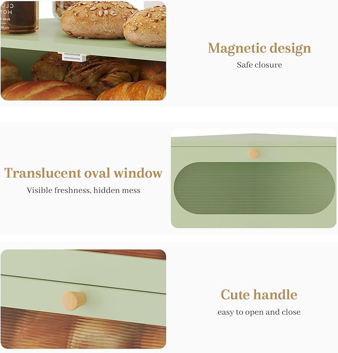 Corner Bread Box for Kitchen Countertop, 2026 New Double Layer Bamboo Bread Storage Bin, Large Bread Container for homemade bread (Green) - Image 7