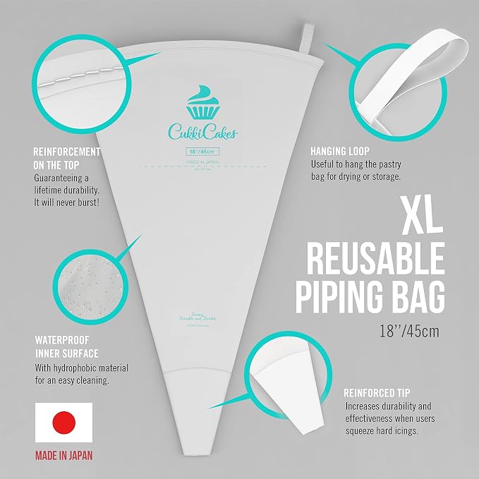 Professional Icing Tips Set (9pcs): Reusable Pastry Bag + 6 Large Piping Tips (1M, 2D, 4B, 1A, 124, 895), for Decorating Cupcakes, Cakes & Churros - Piping Nozzles Kit Made in Korea & Japan - Image 5