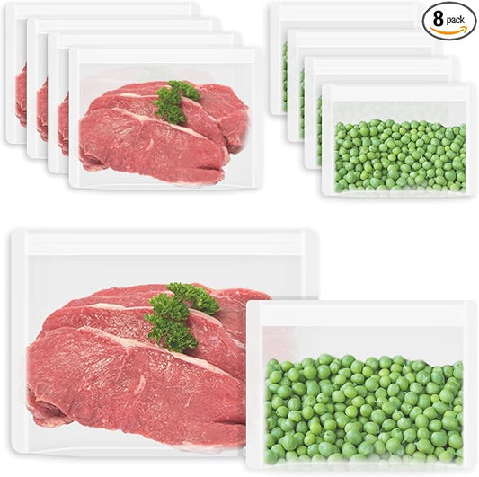 Reusable Sandwich Bags & Snack Bags Set, 8 Pack, 100% Silicone Reusable Storage Bag, Soft Shell Ziplock Silicone Food Storage Containers, Freezer Microwave Oven Dishwasher Safe, Translucent by Annaklin