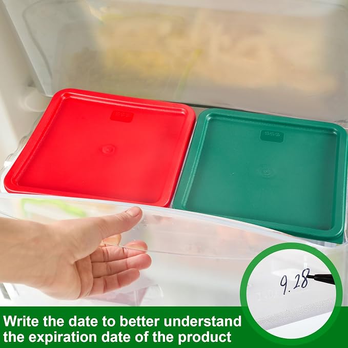 FoldTier 2 Pieces Square Food Storage Containers Polycarbonate Clear food Container with Lid Commercial Storage with Graduations for Commercial Kitchen Dough Marinating Meat(Green, Red,12 Qt) - Image 3
