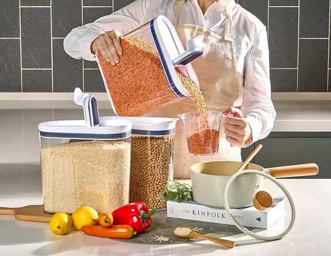 Felli Airtight Cereal Containers 3.3 Qt, Stackable BPA-Free Acrylic Cereal Dispenser with Flip-Top Lid, Medium Pantry Food Storage for Oats, Granola, Rice (Medium 3.3Qt - 3pk) - Image 2