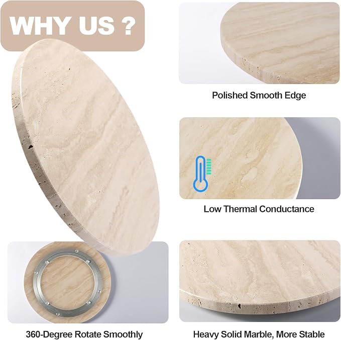 Travertine Lazy Susan for Table Top, 12 in Lazy Susan Turntable Organizer for Cabinet Pantry Kitchen Countertop Fridge Bathroom Makeup Vanity Countertop - Image 8