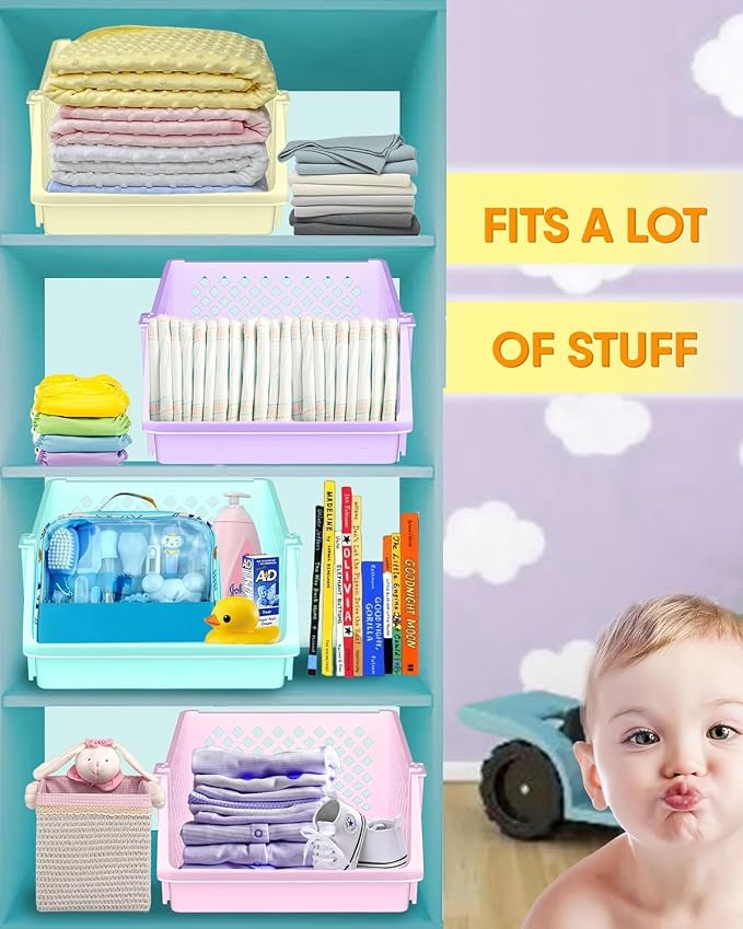 Large Stackable Storage Bins Open Front for Pantry Storage, 8 Pack - Multi | Sturdy Plastic, Easy Stacking, Open Front Access, Ventilated Sides, Vertical & Space Saving Pantry Organizers and Storage Bin - Image 2
