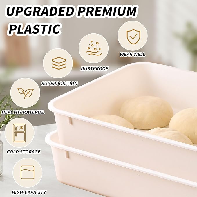 2 Pack Pizza Dough Proofing Box, Pizza Storage Container，Food Storage Containers with Lids，Pizza Pack Container Expandable，Bread Proofing Box，Stackable Commercial Quality Trays with Covers - Image 3