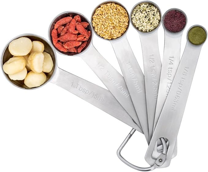 6 Piece Stainless Steel Measuring Spoons, Stackable Measuring Spoons Set, Scale Spoon, Metal Weighing Spoon for Baking, Measuring Tools, Cooking, Cups (Round) by AKHTART