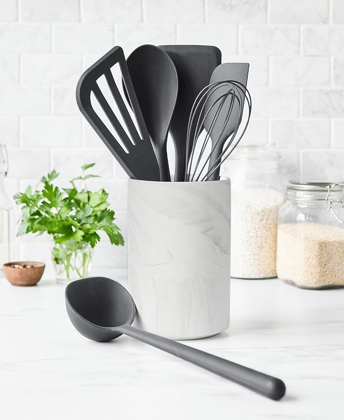GreenPan Silicone 7 Piece Utensil & Crock Set, Cooking Kitchen Utensil, Flexible Rubber Nonstick Cookware, Rigid Steel Core, Heat-Resistant, Anti-Slip Handle, BPA-Free, Dishwasher Safe, Charcoal Gray - Image 2