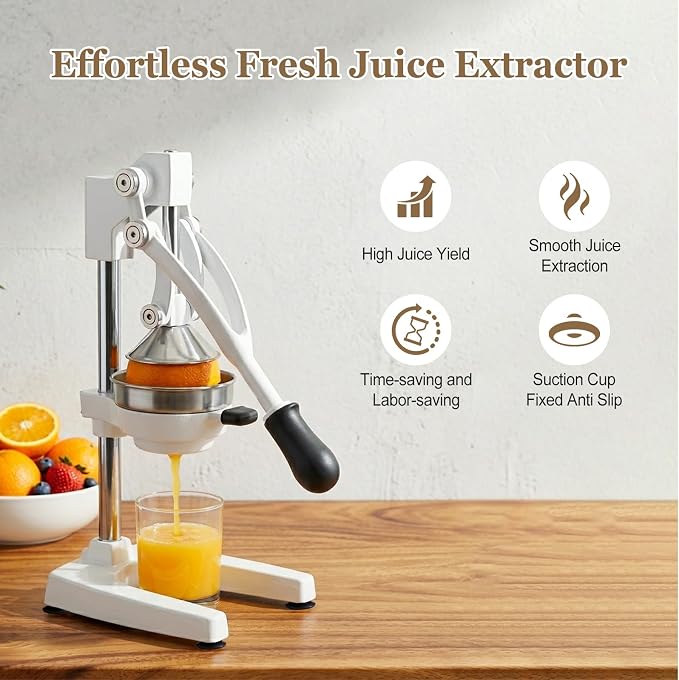 Manual Juicer Commercial Citrus Juicer Press with Suction Base Heavy Duty Lemon Squeezer 2-in-1 Dual Head Stainless Steel Cone for Orange Grapefruits Pomegranate Easy Clean - Image 4