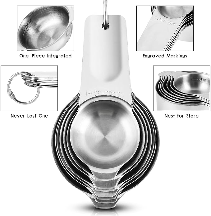 Measuring Cups and Spoons Set, Stainless Steel Measuring Cups and Spoons Set 20 With 7 Measure Cups & 9 Measure Spoons,1Leveler, 2Ring,1Conversion Chart for Kitchen & Baking - Image 6
