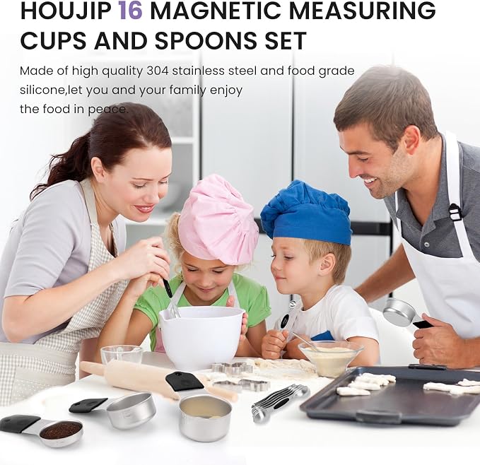 Magnetic Measuring Cups and Spoons Set-Heavy Duty 304 Stainless Steel，Double Measurement Markings，Set of 16 with Leveler for Measure Dry and Liquid Ingredients (Black) - Image 3