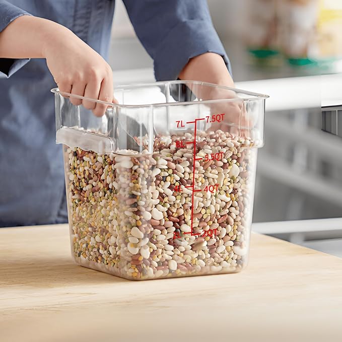 4 Pack 8QT Square Food Storage Containers with Lids | Clear NSF polycarbonate containers with scale, label and measuring cup, stackable for prep, storage, freezer. Dishwasher safe - Image 9
