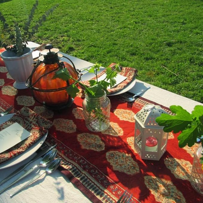 100% Red Cotton Dinner Napkins, Set of 6, Hand Printed Spice Route Design, Fair Trade, Washable Cloth Napkins for Parties & Cocktails 20x20 in - Image 5