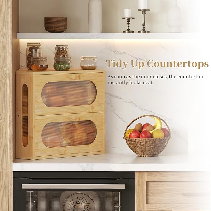 Corner Bread Box for Kitchen Countertop, 2026 New Double Layer Bamboo Bread Storage Bin, Large Bread Container for homemade bread (Natural) - Image 6
