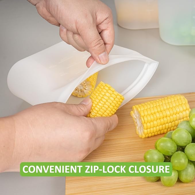 Reusable Storage Bag, 12 Pack 100% Silicone Food Storage Bags Stand Up Silicone Zip Lock Bags for Food Container, Freezer Microwave Oven Dishwasher Safe, 4 Medium 4 Small 4 Extra Small, Translucent - Image 5