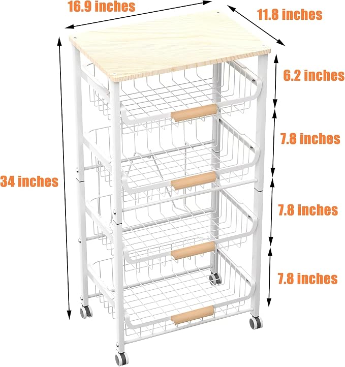 NiuYichee 5-Layer Fruit Basket Kitchen Food Storage Organizer and Storage Rack, Stackable Storage cart with Desktop, Pull-Out Hollow Metal Storage Basket, Wheeled Sorting Rack Spice Rack - Image 4