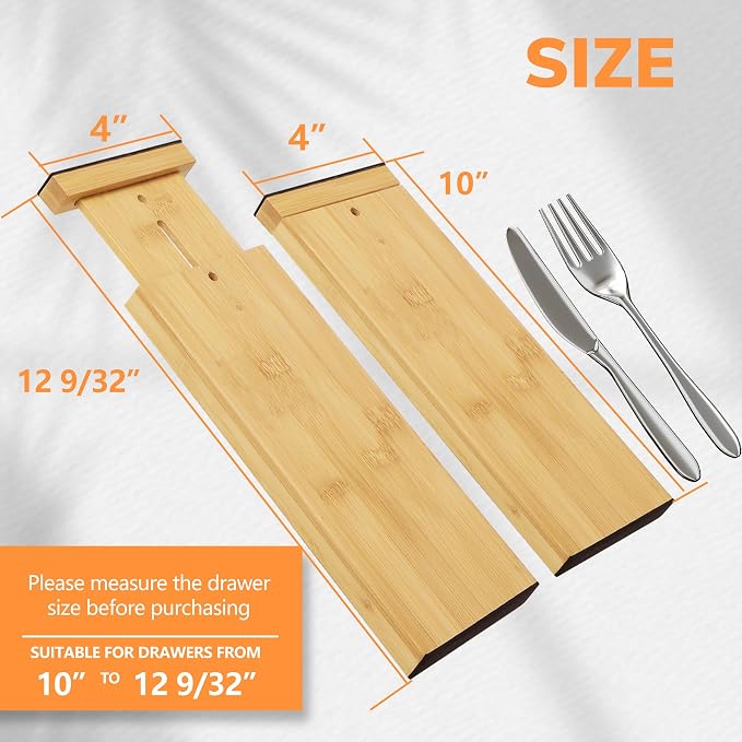 BAMEOS 4" High Bamboo Drawer Dividers - Adjustable Small Drawer Organizer - Kitchen, Dresser, Bathroom, Bedroom & Office - 4-pack - Image 2