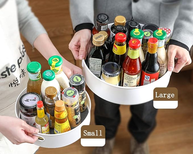 Lawei 2 Size Lazy Susan Turntable with Handle - 9 Inch 12 Inch Storage Turntable Pantry Cabinet Organizer Rotating Turntable Organizer for Spices, Condiments, Baking - Image 5